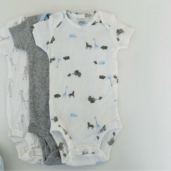 Carter’s 3 Months Baby Boy 4-pk Safari Animals Bodysuit Set Blue Gray Elephant - Picture 3 of 6